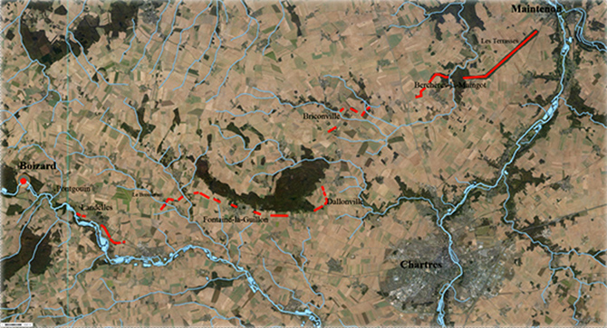 Carte des vestiges du canal de l'Eure